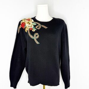 Herman Geist Vintage Hand-Embroidered Wool Blend Sweater Women’s Large
